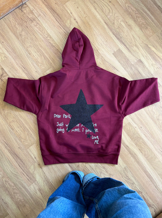 HOODIE BURGUNDY NEW YORK À PAILLETTES
